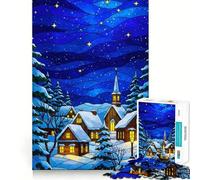 Rompecabezas con ilustración de vidriera de Pueblo Invernal para Adolescentes,1000 Piezas,Juego para desarrollar la Mente,Cortado con láser para un Tiempo de relajación Ejercicios mentales