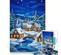 Rompecabezas con ilustración de vidriera de Pueblo Invernal para Adolescentes 1000 Piezas Mejora la Capacidad Mental Juego tamaño Uniforme Piezas precisas Actividad Nocturna Divertida en Familia