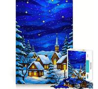 Rompecabezas con ilustración de vidriera de pueblo invernal para adultos,1000 piezas,juego para estimular la mente,piezas de ajuste preciso y sin costuras,actividad relajante para grupos en interiores