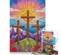 Rompecabezas con ilustración de vidrieras de Tres Cruces para Adolescentes, 1000 Piezas, para desarrollar la Memoria, Tiempo Libre, Bordes limpios, un Bonito Regalo 38x26cm