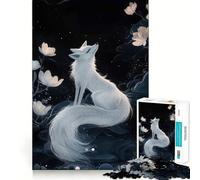 Rompecabezas con ilustración de Zorro Blanco y Flores de Loto 1000 Piezas Juguete para desarrollar la Capacidad cognitiva Superficie Lisa y sin Rebabas Actividad Relajante para Grupos en Interiores