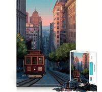 Rompecabezas con ilustración del tranvía de San Francisco, 1000 Piezas para Adultos Mejora la Memoria Diversión Relajante Corte Regalo Memorable (38x26cm)