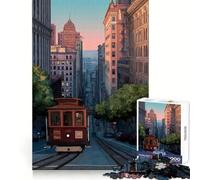 Rompecabezas con ilustración del tranvía de San Francisco, 1000 Piezas para Adultos Mejora la Memoria Diversión Relajante Corte Regalo Memorable (38x26cm)