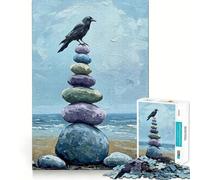 Rompecabezas con la Imagen de un Cuervo sobre Piedras apiladas para Adolescentes 1000 Piezas Juguete para desarrollar la Mente y la Habilidad Juego Relajante Corte preciso (50x75cm)