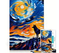 Rompecabezas con la Pintura Lobo Aullando a la Luna,1000 Piezas,Juego de ingenio,Piezas de Ajuste, Actividad Nocturna para Toda la Familia (50x75cm)