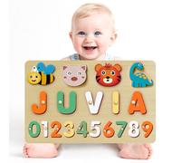 Rompecabezas con nombre personalizado para niños pequeños de 1 a 3 años, rompecabezas de animales de madera personalizado, regalos para bebés, baby shower, Navidad, regalo para recién nacidos, regalos