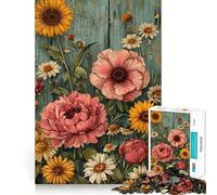Rompecabezas con póster de Flores Vintage para Adultos,1000 Piezas,Juego Think Boost,Estructura de Encaje precisa,fácil de Aprender,diversión para Toda la Familia (38x26cm)