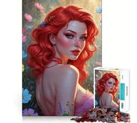 Rompecabezas con póster de Pin-up Pelirroja y Flores Silvestres para Adolescentes, 1000 Piezas, Mejora la Memoria, diversión Relajante, Corte Premium, Regalo Elegante (50x75cm)