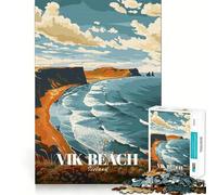 Rompecabezas con póster de Viaje de la Playa de Vik,Islandia,1000 Piezas Juego de concentración Mental Corte de precisión Bordes Lisos Actividad Absorbente para Noches tranquilas (38x52cm)