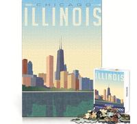 Rompecabezas con póster del Horizonte de Chicago,1000 Piezas,para Adolescentes,Entrenamiento Inteligente,Escape Tranquilo,Corte Impecable,Regalo de Invierno (50x75cm)