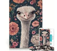Rompecabezas con Retrato de Avestruz y Fondo Floral para Adultos, 1000 Piezas Fortalece la Memoria y los Lazos Familiares Bordes limpios Regalo de cumpleaños (38x26cm)