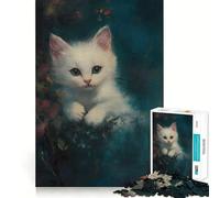 Rompecabezas con Retrato de Gatito Blanco 1000 Piezas Juego de concentración Mental Corte de precisión Bordes Lisos Actividad Absorbente para Noches tranquilas (38x52cm)
