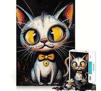 Rompecabezas con Retrato de Gato caprichoso 1000 Piezas Juego de concentración Mental Corte de precisión Bordes Suaves Juego para Crear Conexiones significativas (38x26cm)