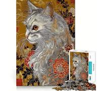 Rompecabezas con Retrato de Gato ornamentado y diseño Floral para Adolescentes, 1000 Piezas, Juguete Intelectual, Escape Tranquilo, Corte de Calidad, Regalo de Temporada (38x26cm)
