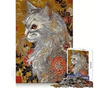 Rompecabezas con Retrato de Gato ornamentado y diseño Floral para Adolescentes, 1000 Piezas, Juguete Intelectual, Escape Tranquilo, Corte de Calidad, Regalo de Temporada (38x26cm)