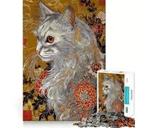 Rompecabezas con Retrato de Gato ornamentado y diseño Floral para Adultos, 1000 Piezas Fortalece la Memoria Pasatiempo para el hogar Bordes limpios Regalo Elegante (50x75cm)
