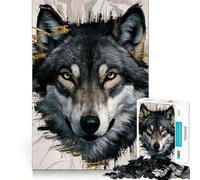 Rompecabezas con Retrato de Lobo y Detalles Dorados Abstractos para Adolescentes 1000 Piezas Juego Mental Divertido Conexión Limpia y fluida Una Forma Atractiva de Pasar el Tiempo Libre (50x75cm)