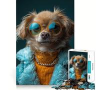 Rompecabezas con Retrato de Perro Elegante con Gafas de Sol para Adolescentes, 1000 Piezas, Juguete de lógica Mental, antiestrés, Corte Firme, Regalo de Papá Noel 38x26cm