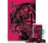 Rompecabezas con Retrato de Tigre en Rosa, 1000 Piezas, para Adolescentes Refuerza la Memoria Tranquilo y Sereno Borde de Calidad Regalo Ideal para Pedir un Deseo a Papá Noel 50x75cm
