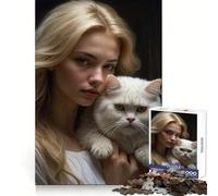 Rompecabezas con Retrato de una niña y su Gato para Adolescentes, 1000 Piezas, Wise Think Toy, diversión y Entretenimiento, decoración de Pared con Corte nítido (38x52cm)