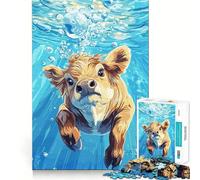 Rompecabezas con Retrato de Vaca bajo el Agua,Juego de Memoria de 1000 Piezas,manualidad de Corte de Alta precisión,desafío Cerebral Interactivo para el hogar (38x52cm)