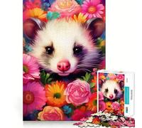 Rompecabezas con Retrato de zarigüeya y Flores para Adolescentes, 1000 Piezas, Wise Think Toy Leisure Fun Clear Cut Wall Art Decor (50x75cm)