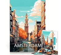 Rompecabezas con Vista al Canal de Ámsterdam,1000 Piezas,Juego Que estimula el Cerebro,Ajuste Espacios,Entretenimiento Acogedor para Interiores para Todos (50x75cm)