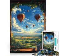 Rompecabezas con Vista Desde una Ventana y Globos aerostáticos,1000 Piezas,estimulación cognitiva,Piezas sin Rebabas,Corte Limpio,Juguete de Entretenimiento para Interiores (38x52cm)