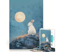 Rompecabezas Conejo Blanco Bajo la Luna para Adolescentes 1000 Piezas Juego para estimular la Mente Montaje Firme y Seguro Actividad para Fortalecer los Lazos Familiares (50x75cm)