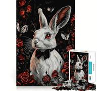Rompecabezas Conejo Blanco con Rosas 1000 Piezas Juego de concentración Mental Corte de precisión Bordes Suaves Juego de construcción de Conexiones significativas (38x52cm)