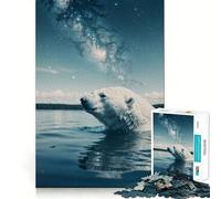 Rompecabezas cósmico de 1000 Piezas Oso Polar Nada para Adolescentes Juguete de Tren lógico Ligero y Relajante Corte Suave Decoración de Pared (38x52cm)