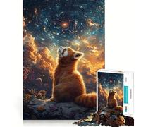 Rompecabezas cósmico de 1000 Piezas Panda Rojo y Cielo Estrellado para Adolescentes Juguete de lógica Fuerte Tiempo en Familia Borde Transparente Sorpresa cálida (50x75cm)