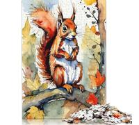 Rompecabezas Creativo de 1000 Piezas con diseño de Ardilla roja en Acuarela para Adultos, Rompecabezas de Papel, Juego Intelectual, 38 x 26 cm (1000 Piezas)