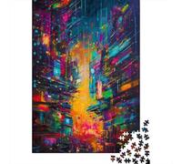 Rompecabezas Cuadrado Abstracto Neo Tokyo de 500 Piezas para Adultos, Rompecabezas de Madera, Juegos de desafío únicos, 500 Piezas (52x38cm)