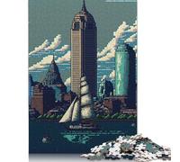 Rompecabezas Cuadrado Boston Pixel Art de 1000 Piezas para Adultos y Rompecabezas de Madera, Juego Educativo, Juguete de desafío, 38 x 26 cm/1000 Piezas