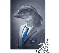 Rompecabezas Cuadrado Creativo con Retrato de delfín de 500 Piezas para Adultos y Rompecabezas de Madera, Juego desafiante de 500 Piezas (52x38cm)