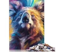 Rompecabezas Cuadrado Creativo con Retrato de Koala en Colores Vivos para Adultos, Rompecabezas de Madera para decoración del hogar, 500 Piezas (52 x 38 cm).