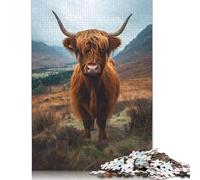 Rompecabezas Cuadrado Creativo con Retrato fotográfico de Vaca de Las Highlands para Adultos, Rompecabezas de Madera para decoración del hogar, 500 Piezas (52x38cm)
