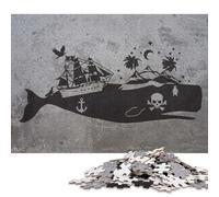 Rompecabezas Cuadrado Creativo de 1000 Piezas con diseño de Ballena Grafiti para Adultos y Rompecabezas de Madera, Juego desafiante de 1000 Piezas (75x50cm)