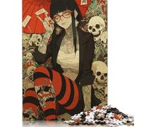 Rompecabezas Cuadrado Creativo de 1000 Piezas con diseño de Chica Anime Tatuada y Calaveras para Adultos. Juego de Rompecabezas de Madera, Juguete e Ingenioso (75x50cm).