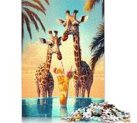 Rompecabezas Cuadrado Creativo de 1000 Piezas con Jirafas Tomando cócteles para Adultos. Ideal para aliviar el estrés. Un Regalo navideño único. Medidas: 38 x 26 cm.