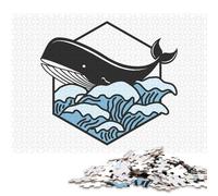 Rompecabezas Cuadrado Creativo de 1000 Piezas con la Imagen de una Ballena Azul en el oleaje, para Adultos. Rompecabezas de Madera desafiante de 1000 Piezas (75 x 50 cm).