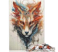 Rompecabezas Cuadrado Creativo de 1000 Piezas con Retrato Abstracto de Zorro con Efecto Acuarela. Ideal para Adultos. Juego de Rompecabezas de Papel desafiante. Medidas: 38 x 26 cm / 1000 Piezas.