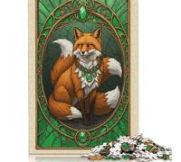 Rompecabezas Cuadrado Creativo de 1000 Piezas con Retrato de Zorro con Collar de Esmeraldas para Adultos. Ideal para aliviar el estrés. Un Regalo navideño único. Medidas: 38 x 26 cm.