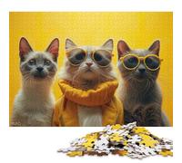 Rompecabezas Cuadrado Creativo de 1000 Piezas con Tres Gatos con Gafas de Sol para Adultos y Rompecabezas de Madera. Juego desafiante de 1000 Piezas (75x50cm).