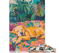 Rompecabezas Cuadrado Creativo de 1000 Piezas con un Perro durmiendo en un jardín Tropical para Adultos. Juego de Rompecabezas de Madera, Juguete e Ingenioso. 1000 Piezas (75x50cm)