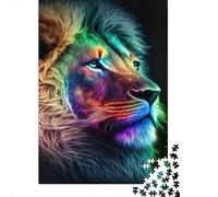 Rompecabezas Cuadrado Creativo de 500 Piezas con Retrato de león Colorido para Adultos y Rompecabezas de Madera, Juego desafiante de 500 Piezas (52x38cm)
