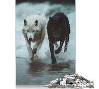 Rompecabezas Cuadrado Creativo de 500 Piezas de Lobos Blancos y Negros Corriendo para Adultos y Rompecabezas de Madera. Juego desafiante. 500 Piezas (52 x 38 cm).