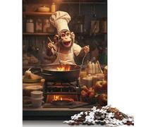 Rompecabezas Cuadrado Creativo de 500 Piezas de Monkey Cooking Kitchen para Adultos y Rompecabezas de Madera, Juego Educativo para Adultos (52 x 38 cm)