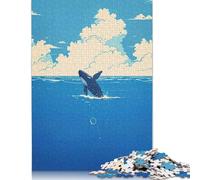 Rompecabezas Cuadrado Creativo de 500 Piezas de Orca Saltando sobre la Superficie del océano para Adultos y Rompecabezas de Madera, Juguetes educativos, 500 Piezas (52 x 38 cm)